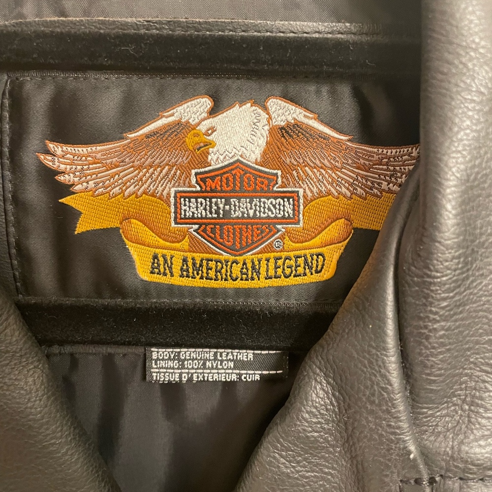 Harley Davidson Black Leather Jacket Large Vintage Full Zip - Picture 3 of 12